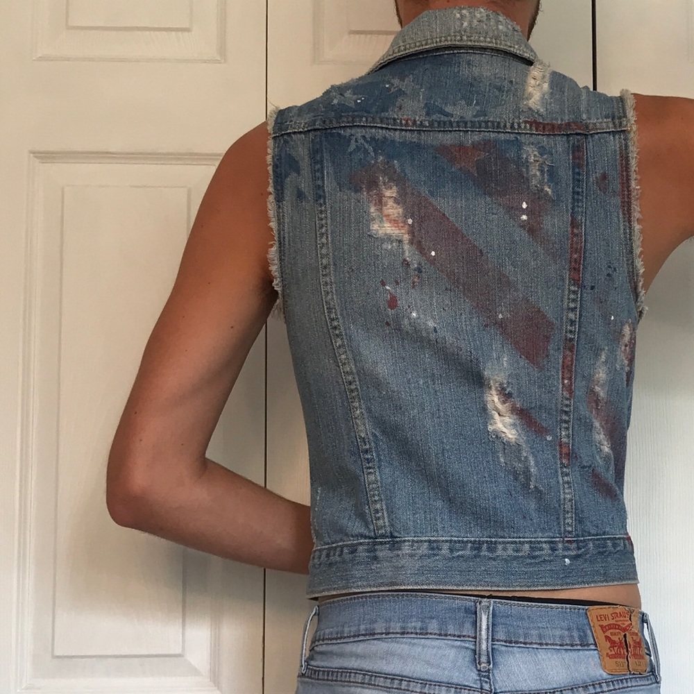 Distressed USA Denim Vest